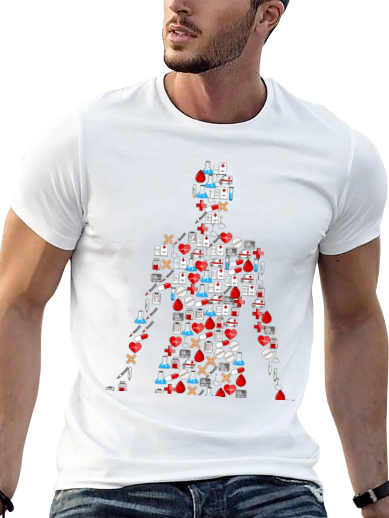 Medical Symbol Graphic T-Shirt - Black Casual Tee
