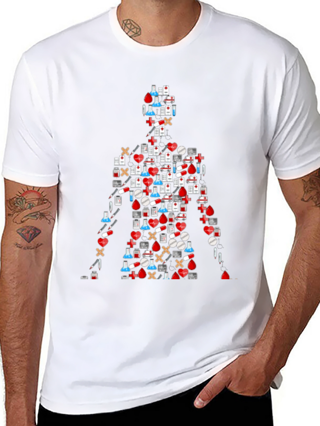 Medical Symbol Graphic T-Shirt - Black Casual Tee