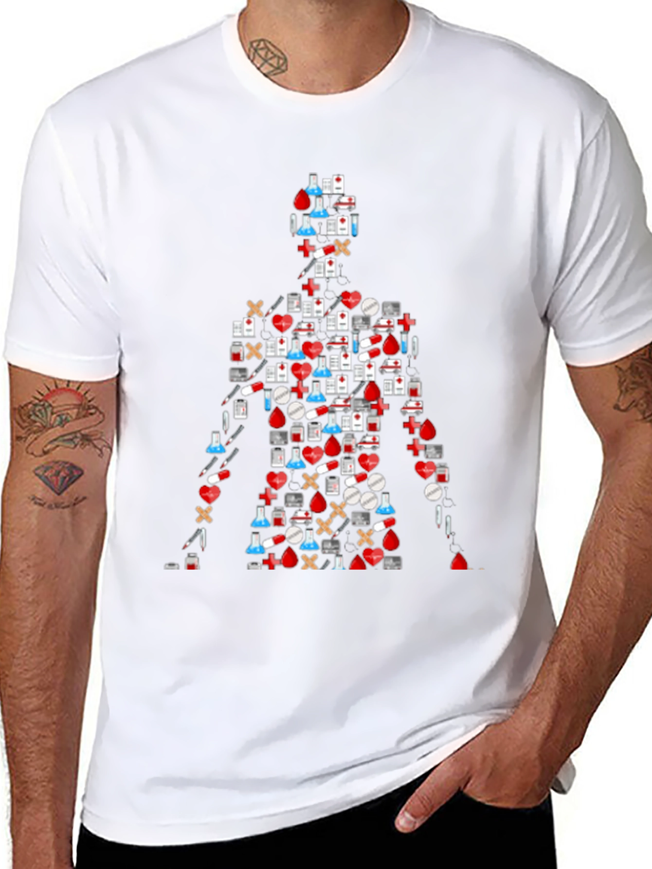 Medical Symbol Graphic T-Shirt - Black Casual Tee