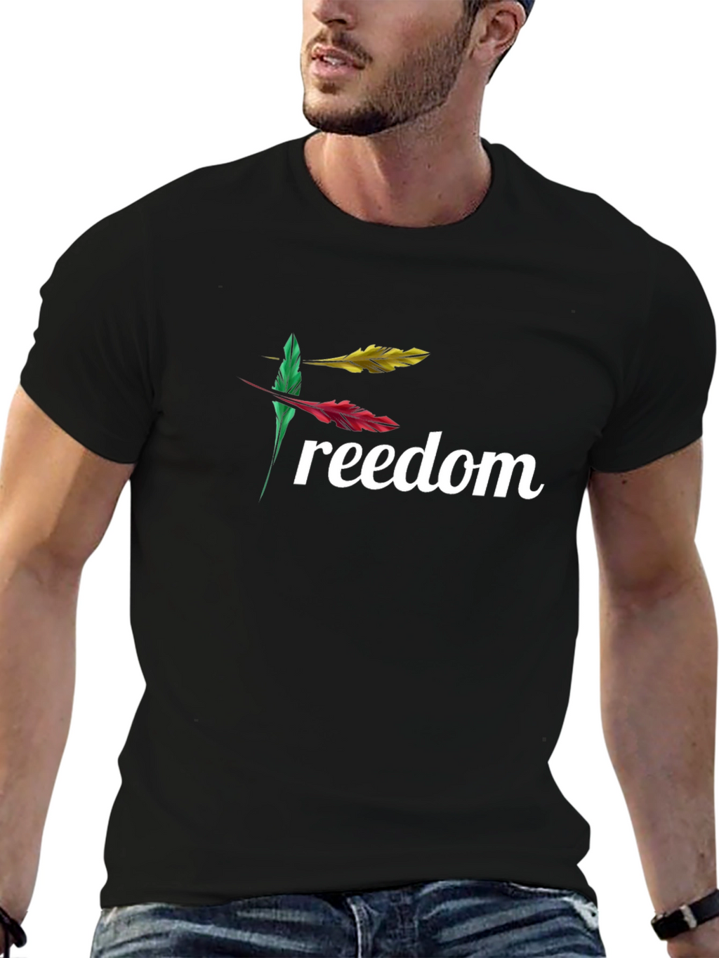 Freedom Feather Graphic Black T-Shirt