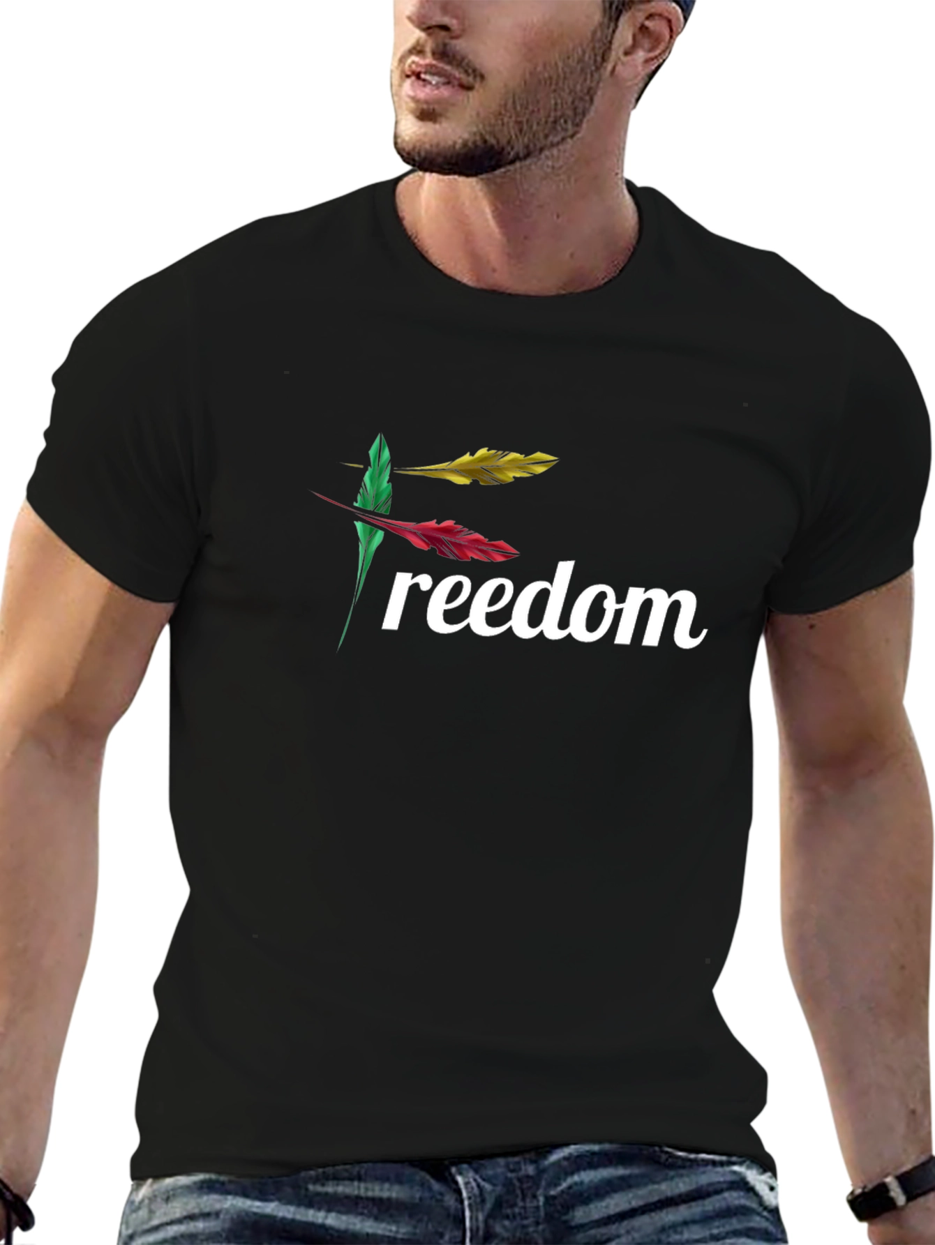 Freedom Feather Graphic Black T-Shirt