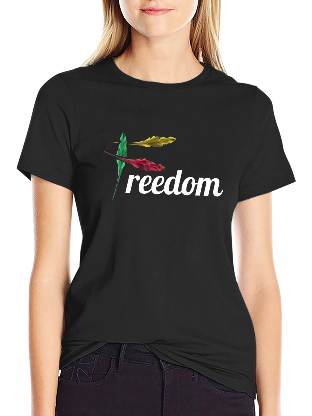 Freedom Feather Graphic Black T-Shirt