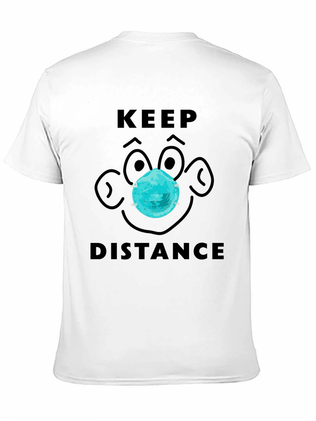 Keep Distance Cartoon Face Graphic Tee - Black