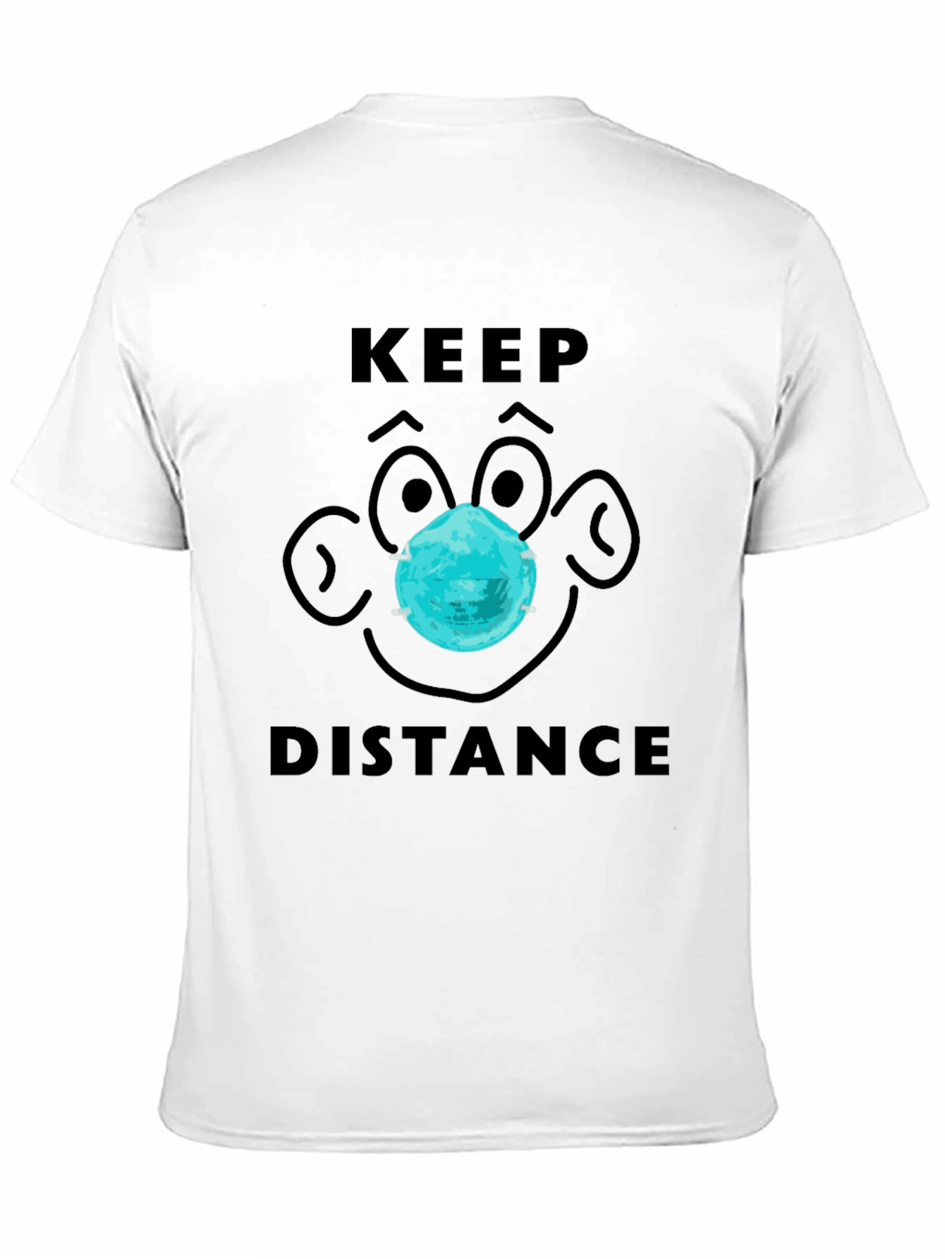 Keep Distance Cartoon Face Graphic Tee - Black