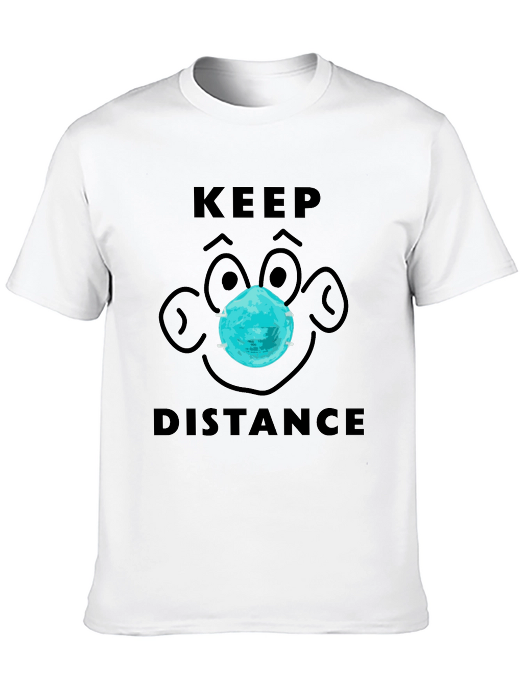 Keep Distance Cartoon Face Graphic Tee - Black