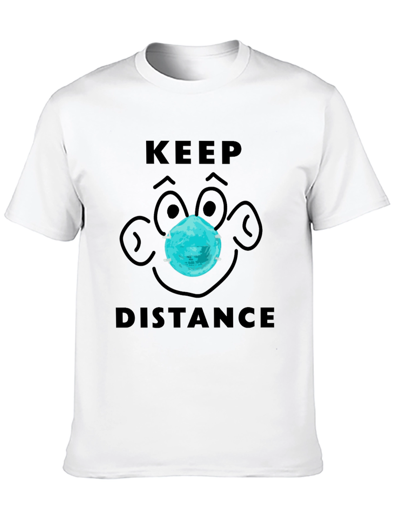 Keep Distance Cartoon Face Graphic Tee - Black