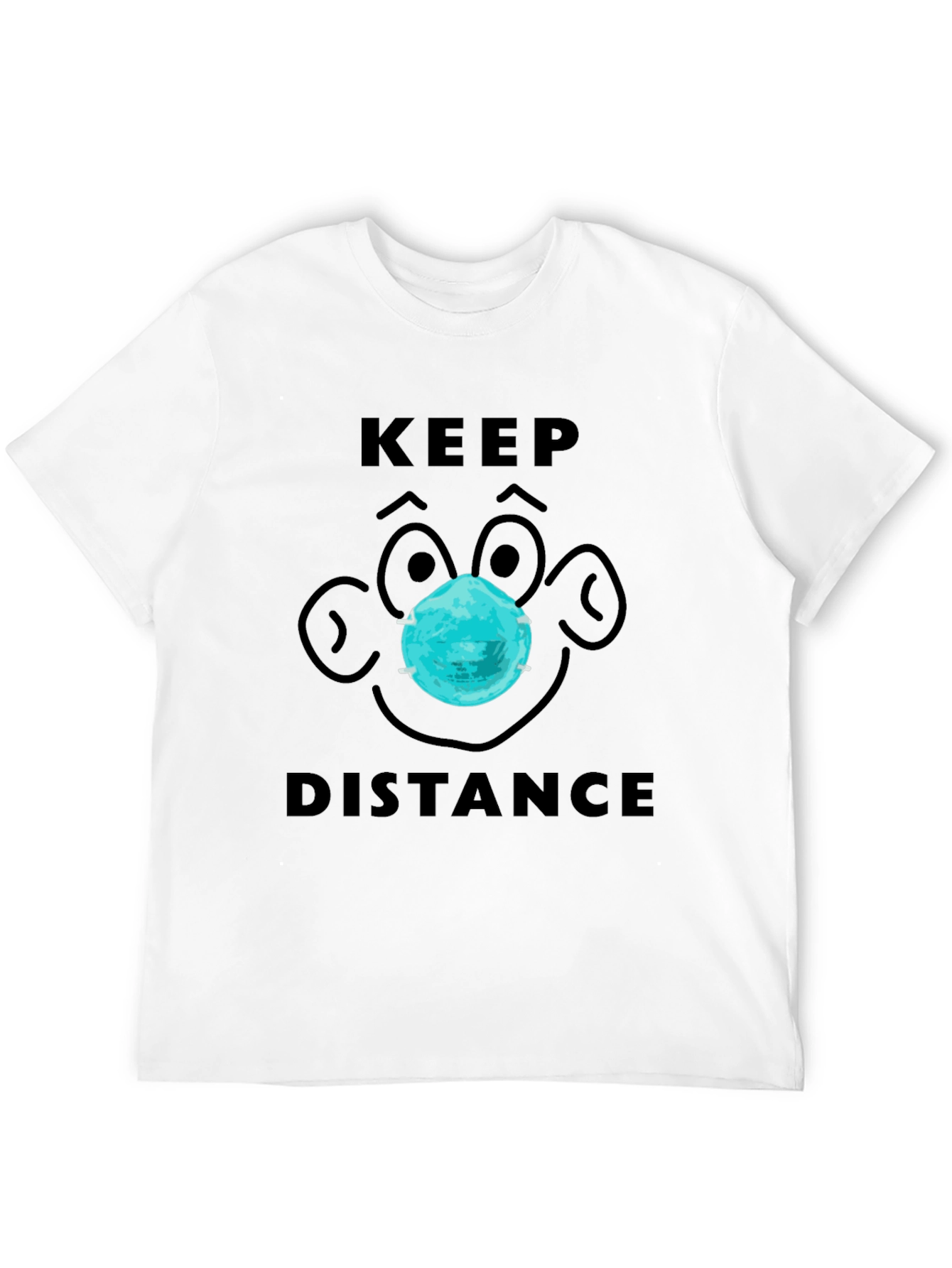 Keep Distance Cartoon Face Graphic Tee - Black