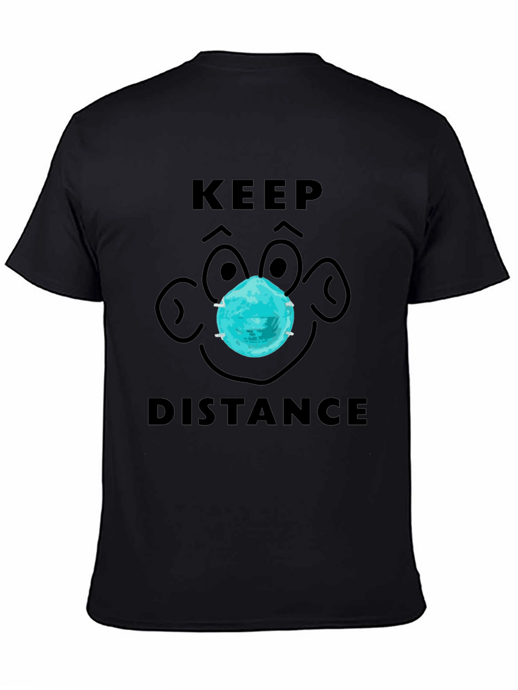 Keep Distance Cartoon Face Graphic Tee - Black