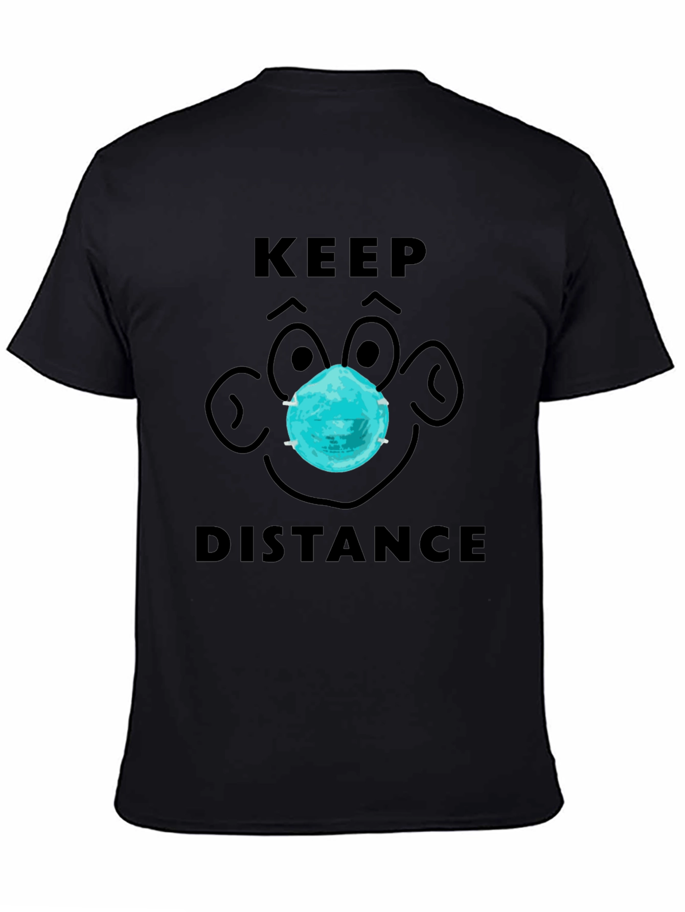 Keep Distance Cartoon Face Graphic Tee - Black
