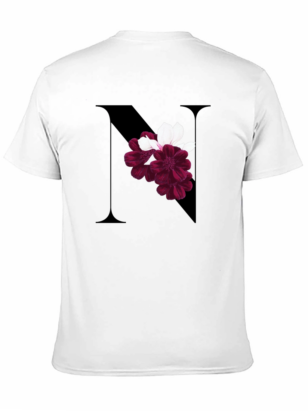 Floral Letter N Black T-Shirt