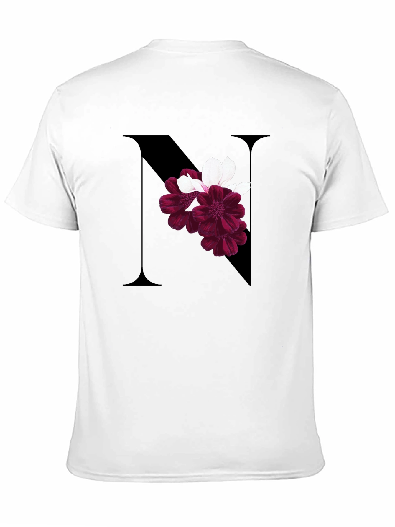Floral Letter N Black T-Shirt