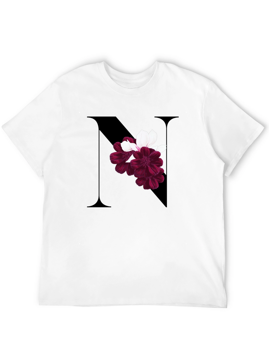 Floral Letter N Black T-Shirt