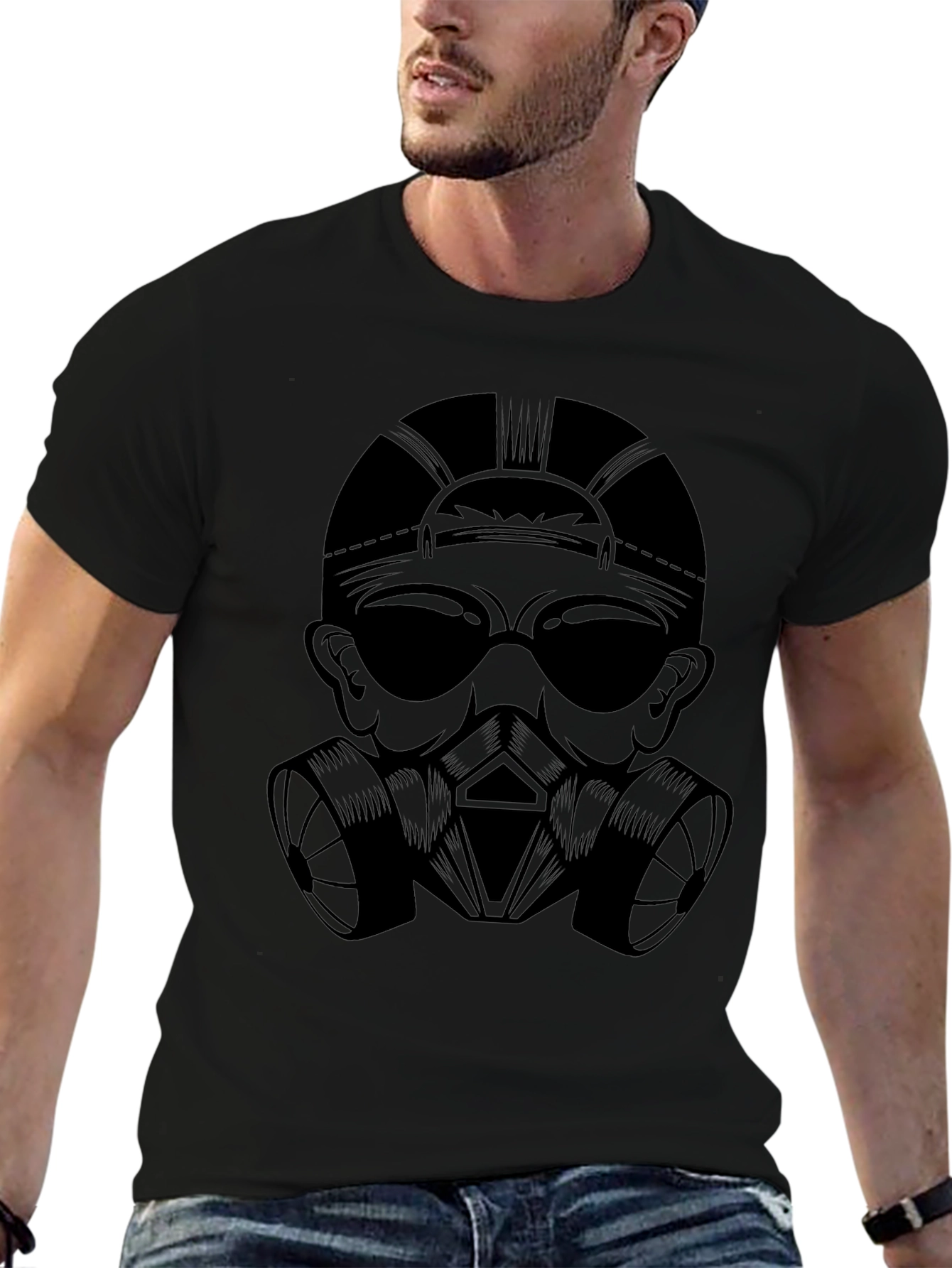 Gas Mask Graphic Tee - Black Crew Neck T-Shirt