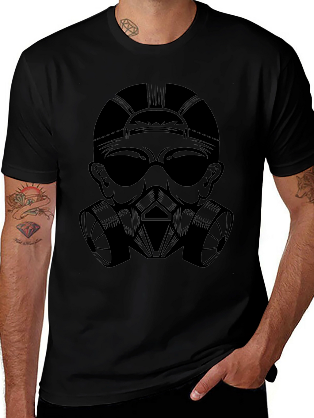 Gas Mask Graphic Tee - Black Crew Neck T-Shirt