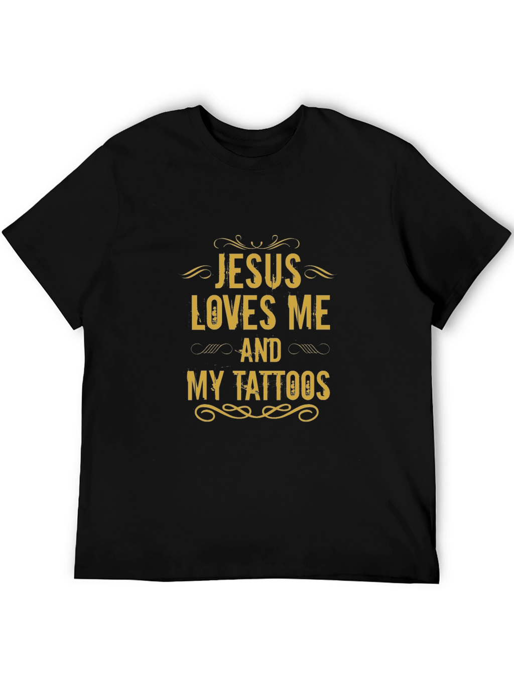 Jesus Loves Me and My Tattoos Black Graphic Tee