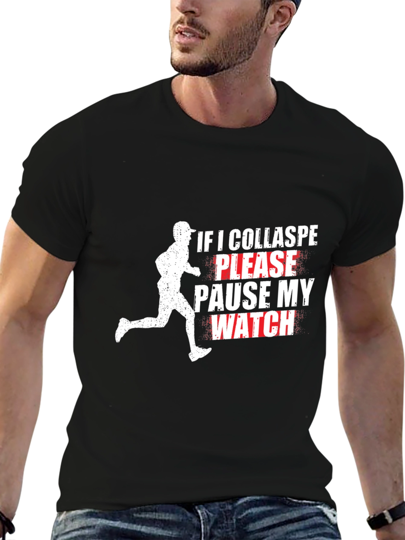 Funny Runner T-Shirt: Pause My Watch Black Tee