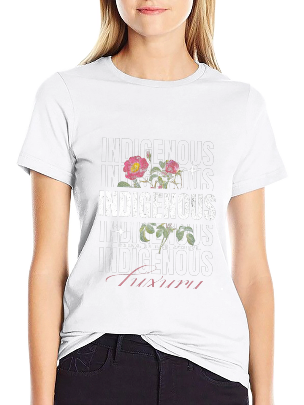 Indigenous Floral Print Black T-Shirt