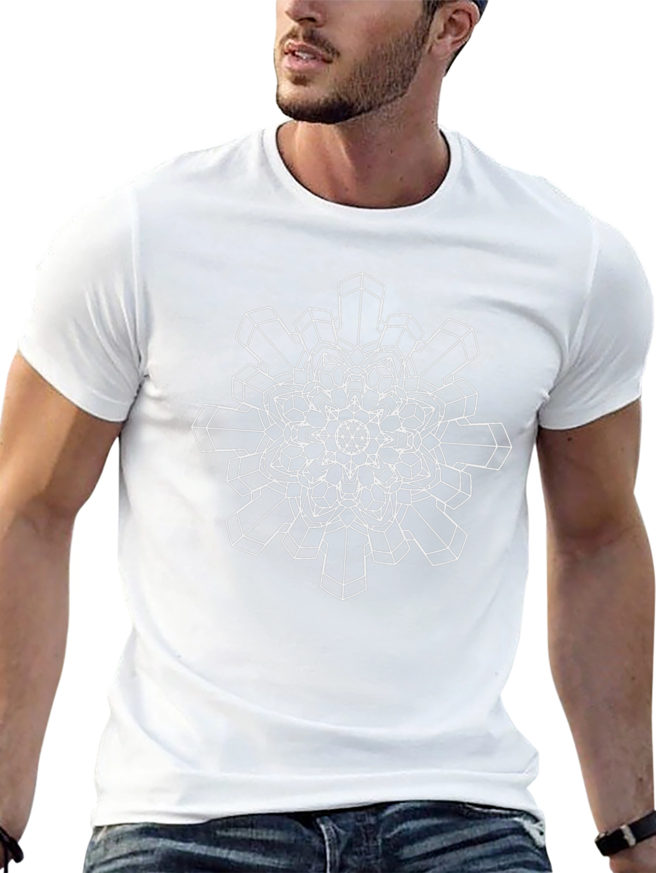 Geometric Snowflake Graphic Tee - Black Cotton