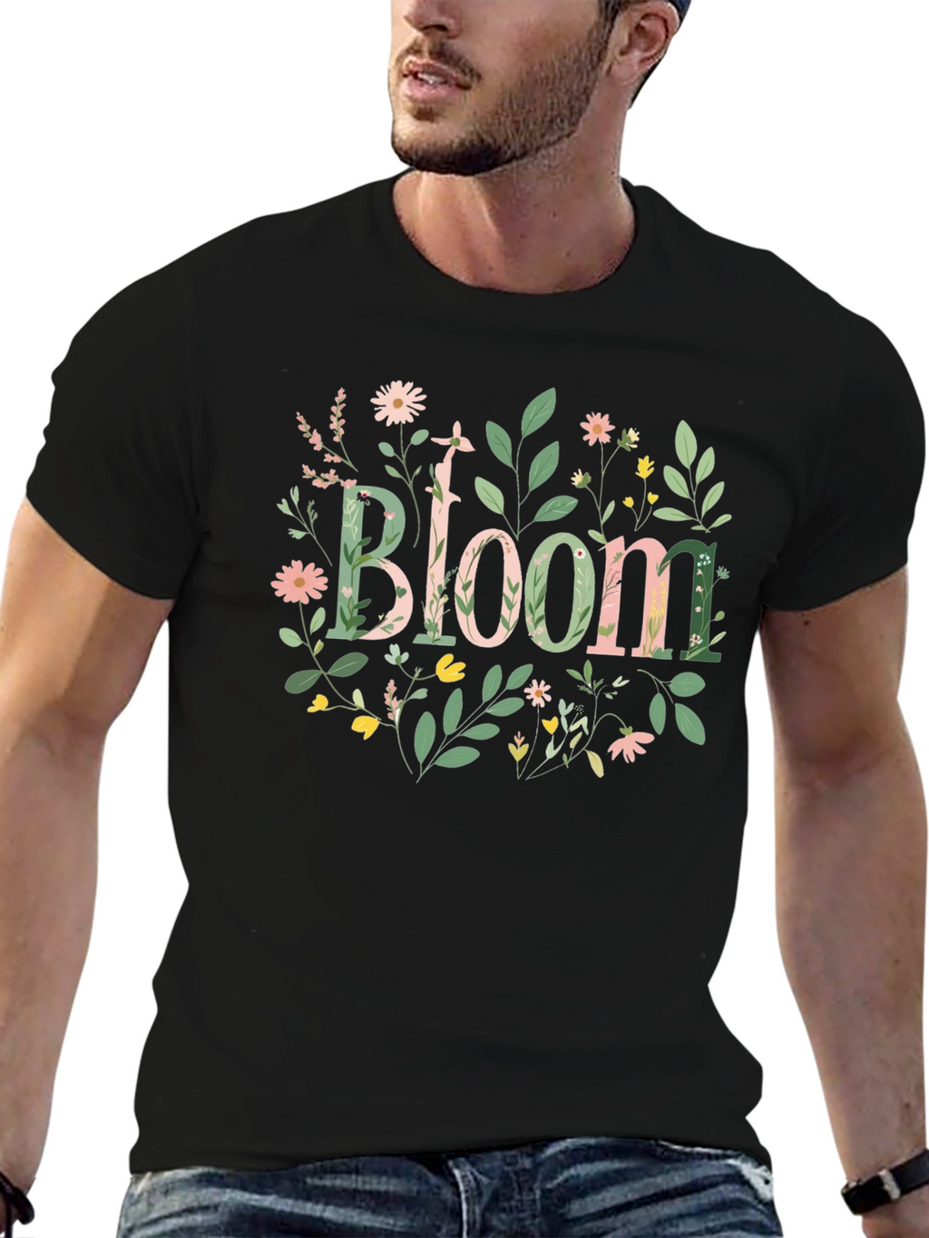 Floral Bloom Graphic Black T-Shirt