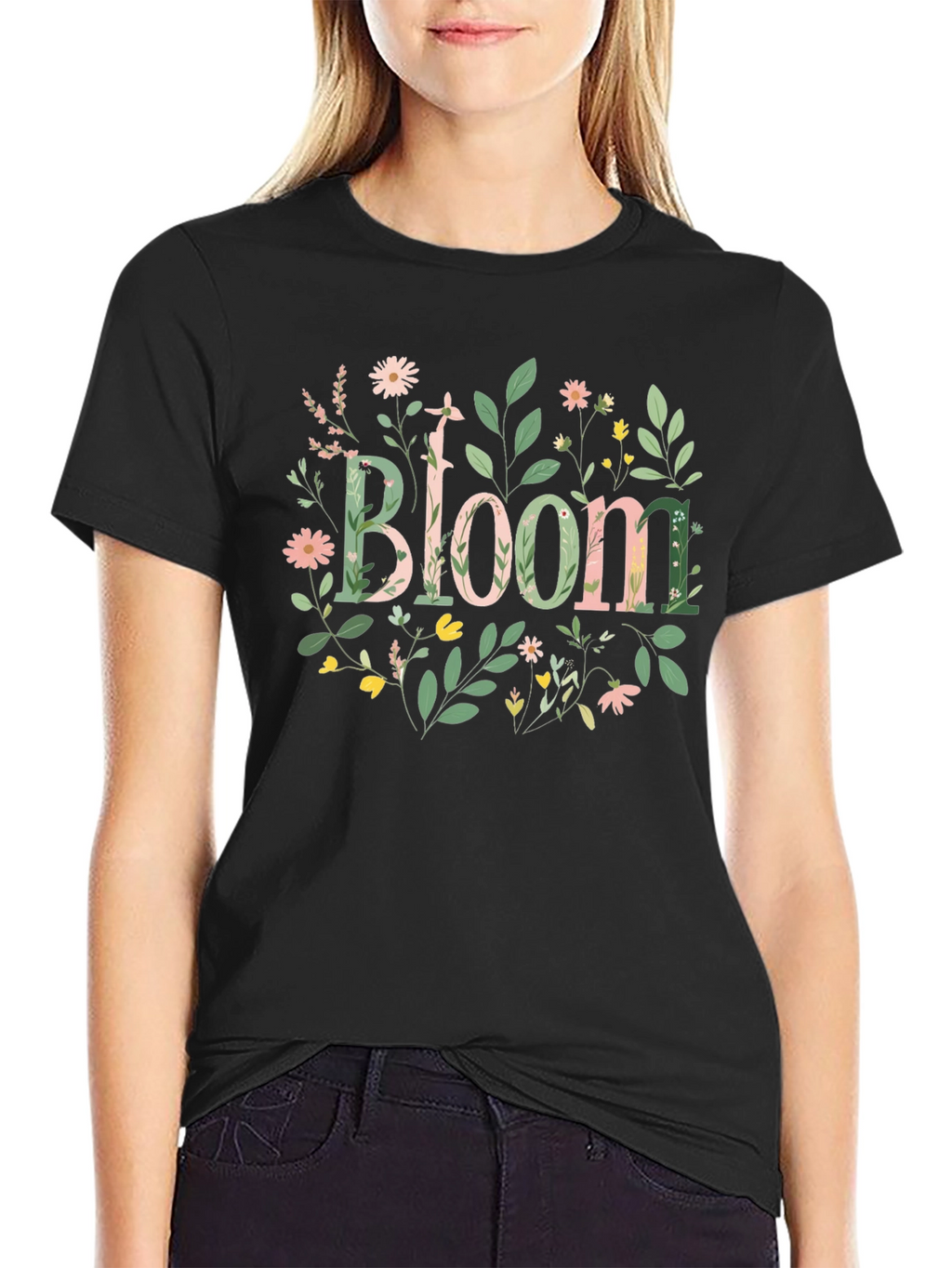 Floral Bloom Graphic Black T-Shirt