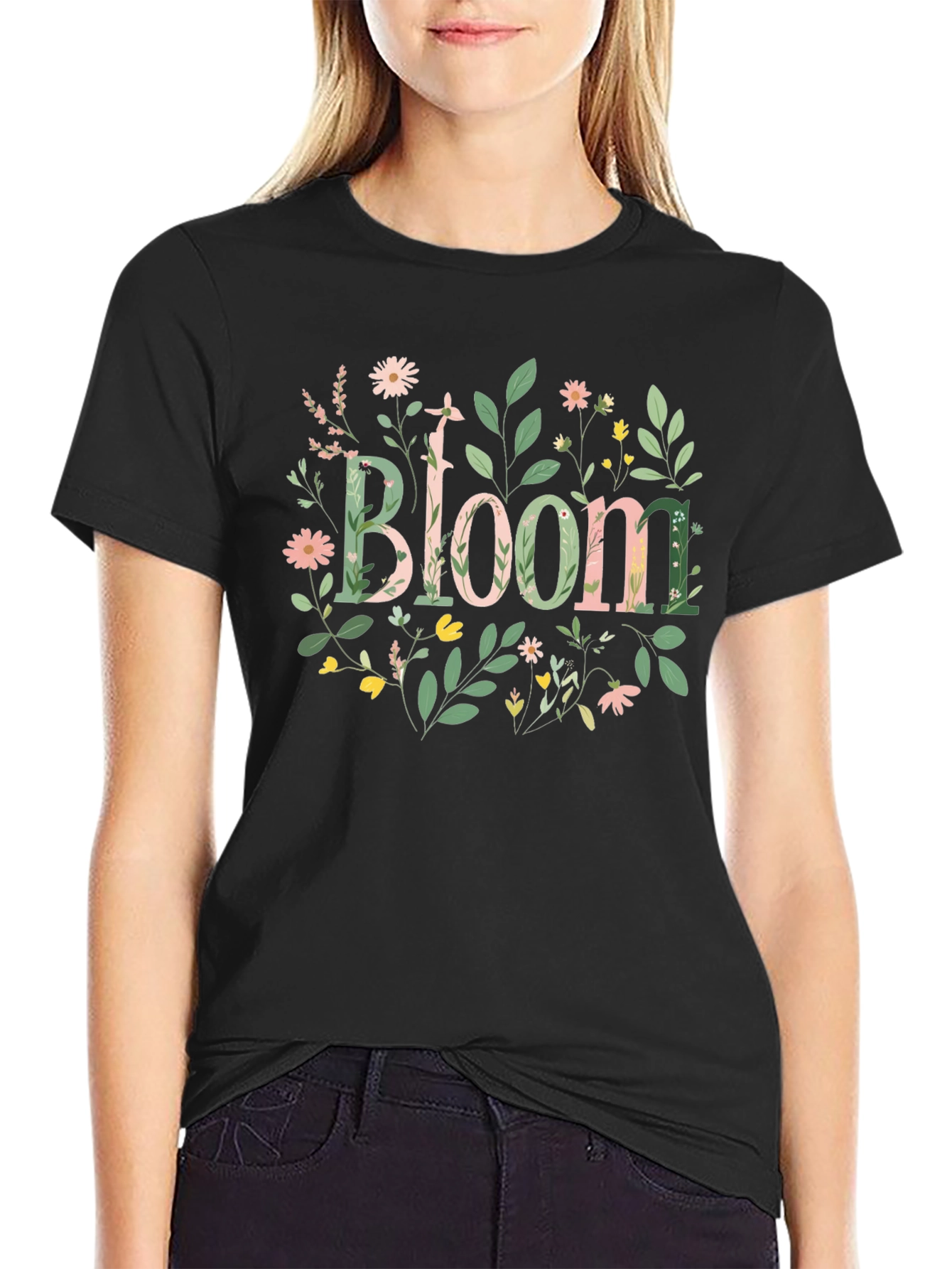 Floral Bloom Graphic Black T-Shirt