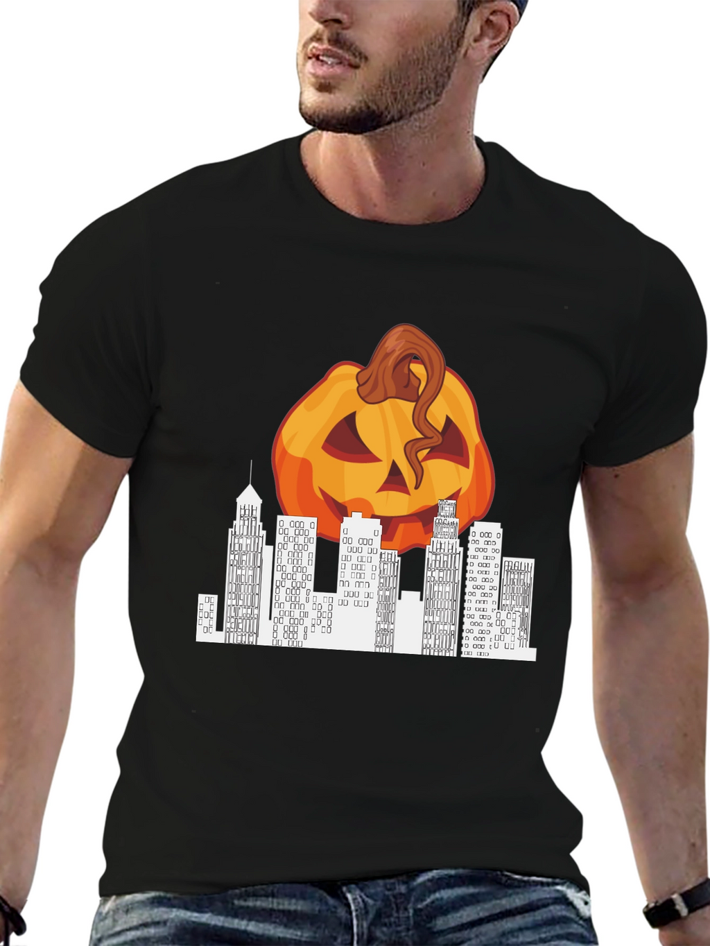Halloween Pumpkin Cityscape Graphic Tee
