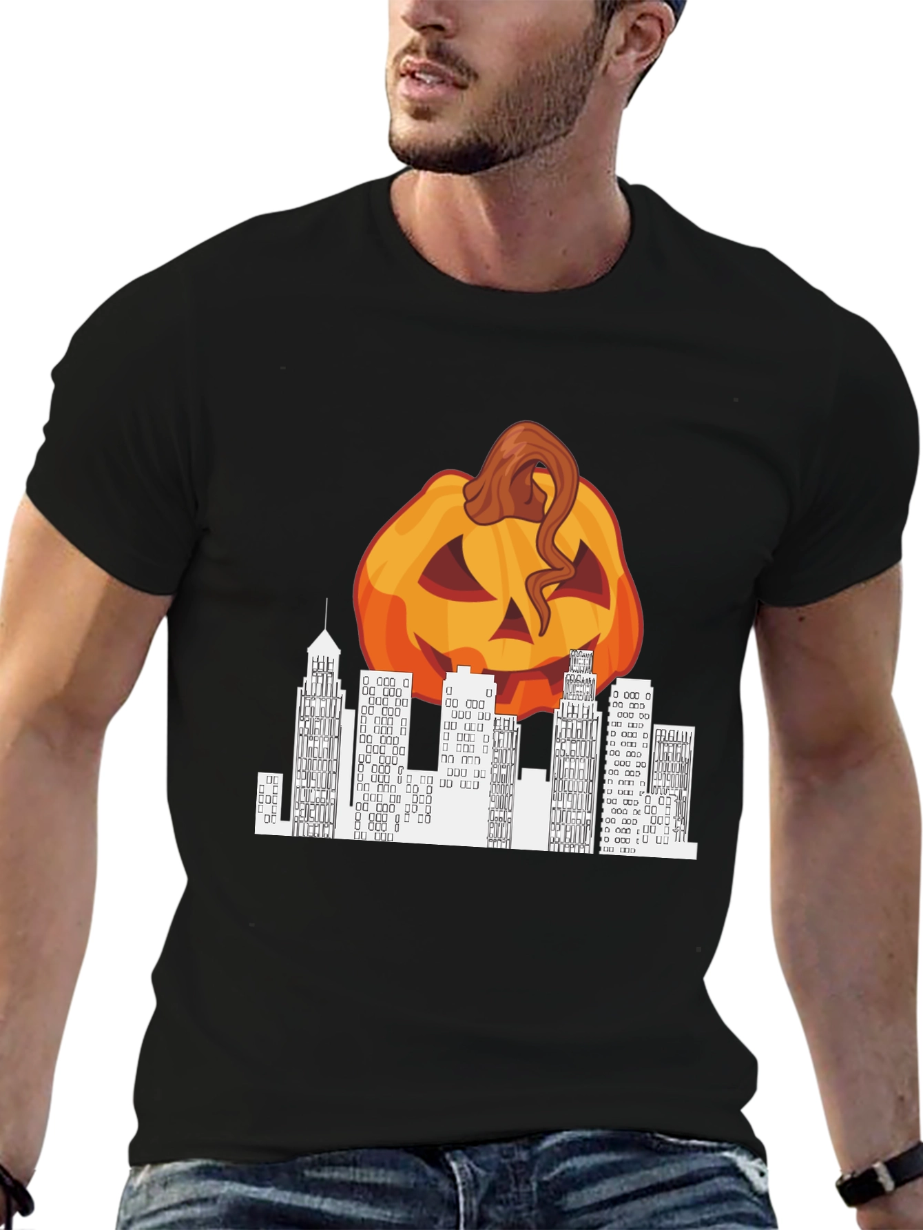 Halloween Pumpkin Cityscape Graphic Tee