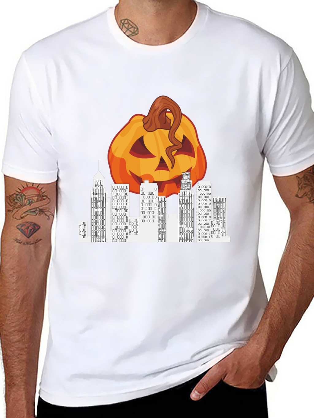 Halloween Pumpkin Cityscape Graphic Tee