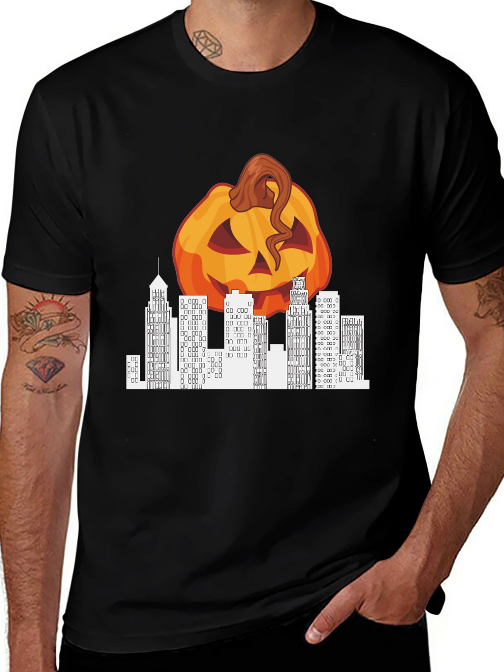 Halloween Pumpkin Cityscape Graphic Tee