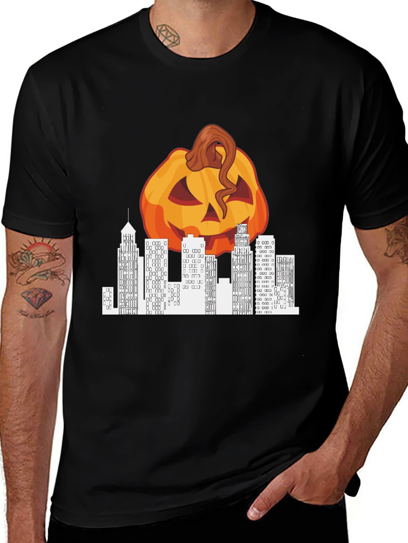 Halloween Pumpkin Cityscape Graphic Tee