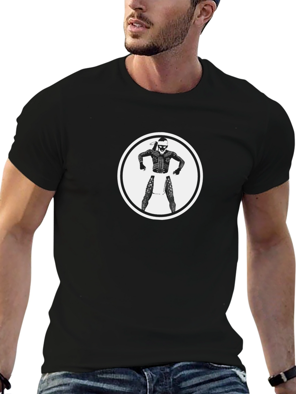 Black Graphic Tee with Warrior Design