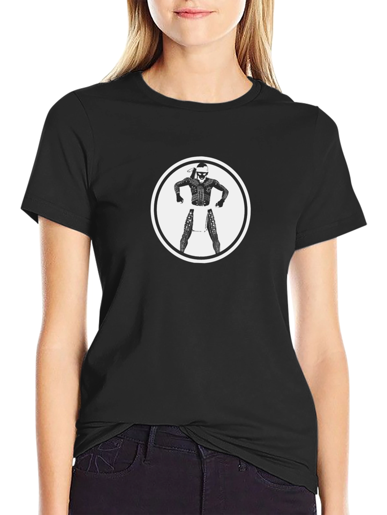 Black Graphic Tee with Warrior Design