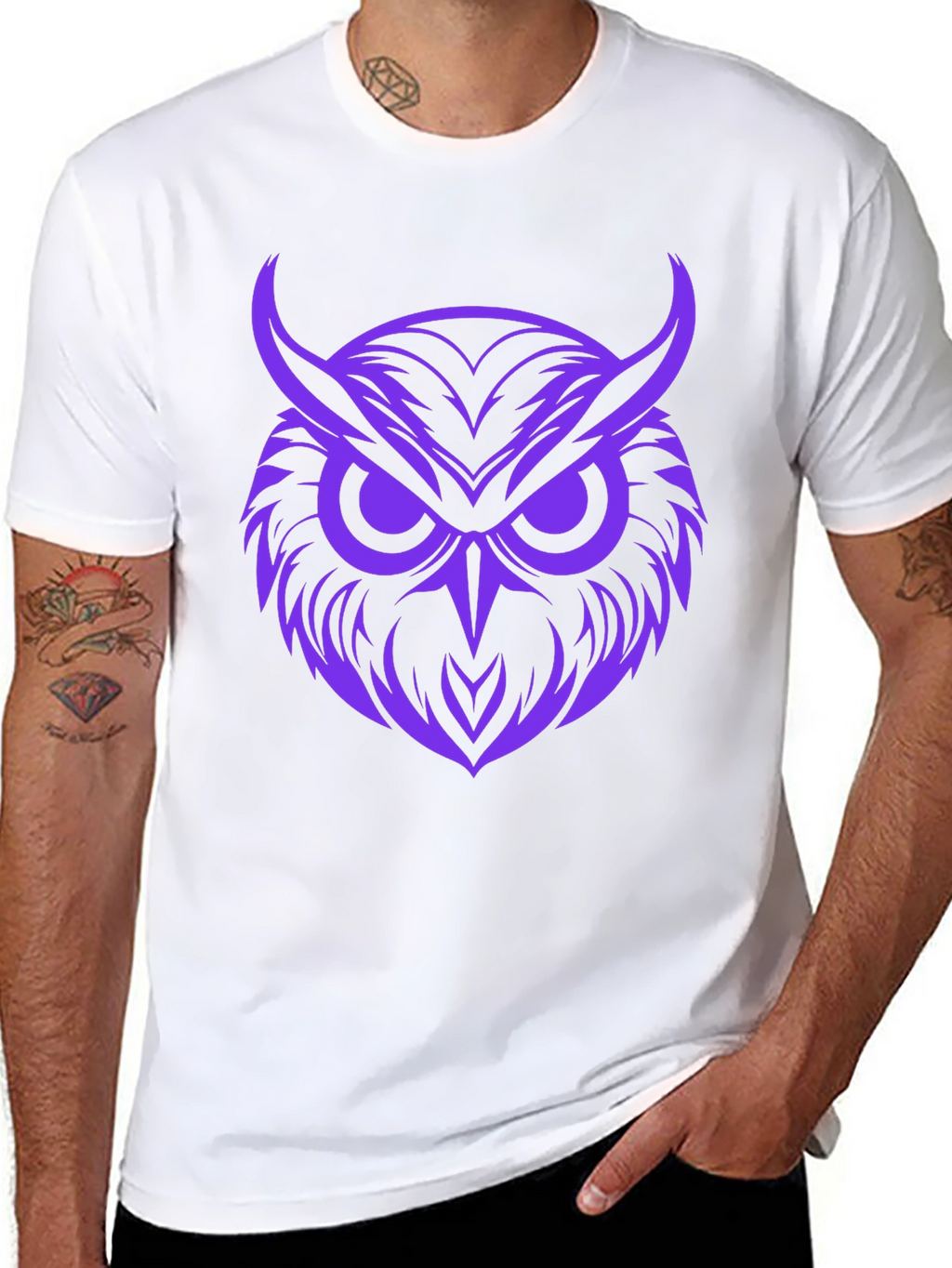 Owl Graphic Print Tee - Bold Purple Design
