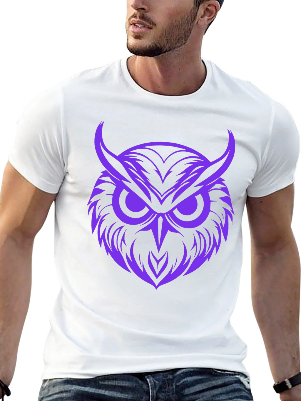 Owl Graphic Print Tee - Bold Purple Design