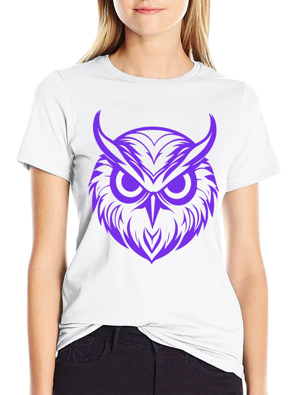 Owl Graphic Print Tee - Bold Purple Design