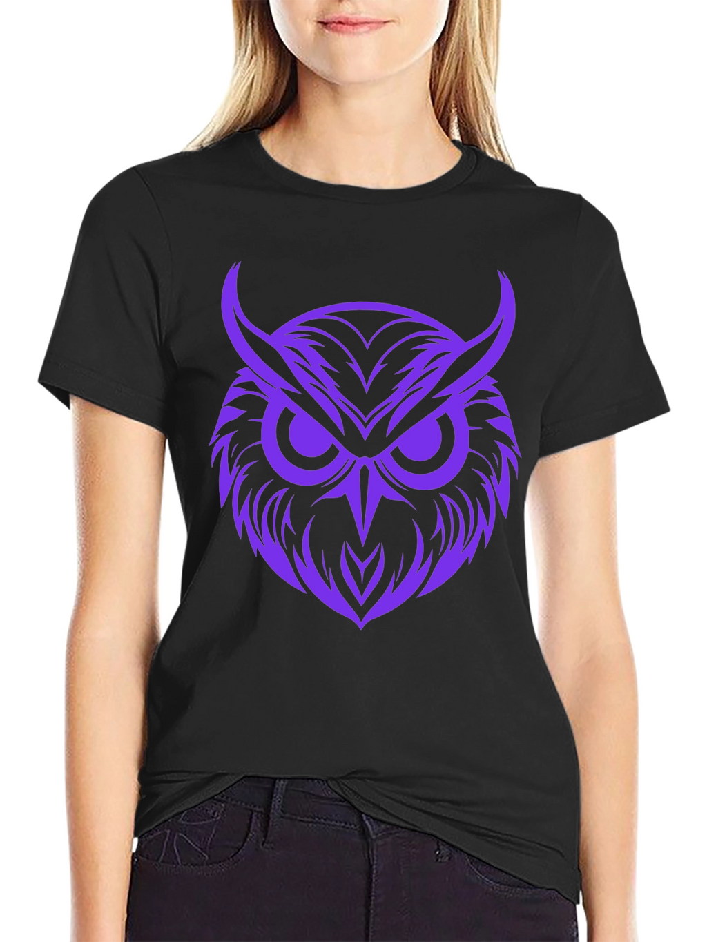 Owl Graphic Print Tee - Bold Purple Design
