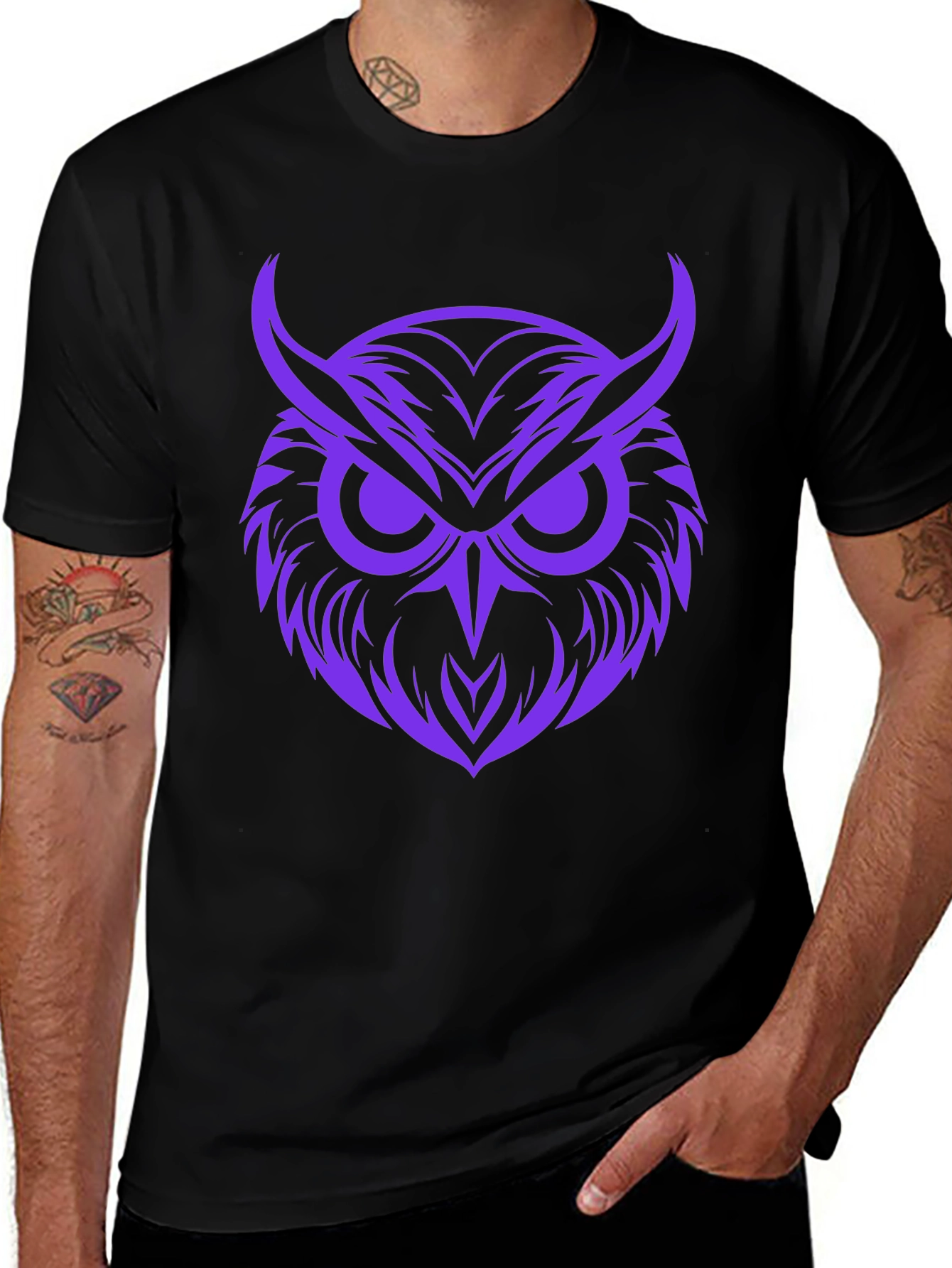 Owl Graphic Print Tee - Bold Purple Design
