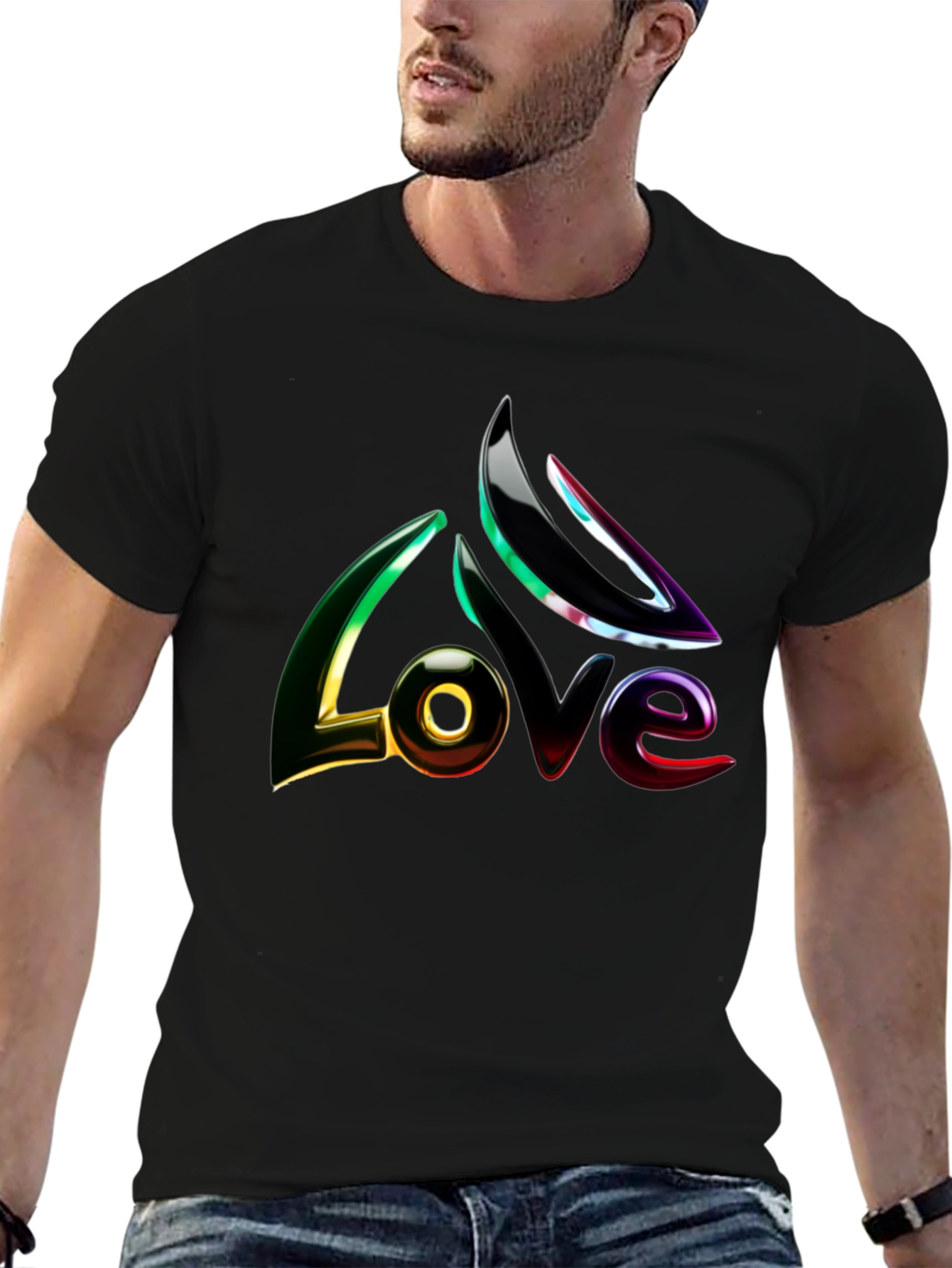 Mens Black LOVE Graphic Tee