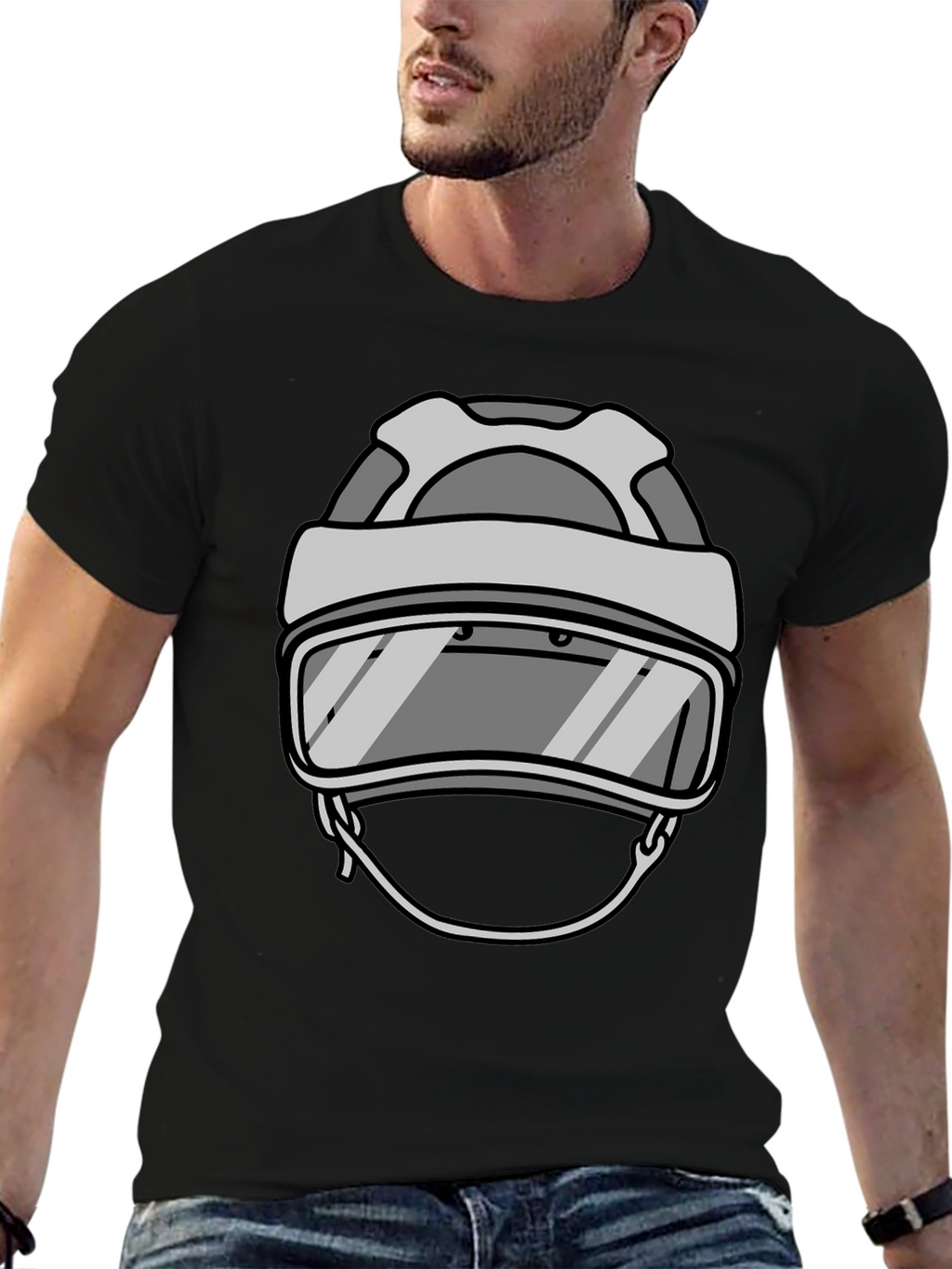 Cool Hockey Helmet Graphic Tee - Black