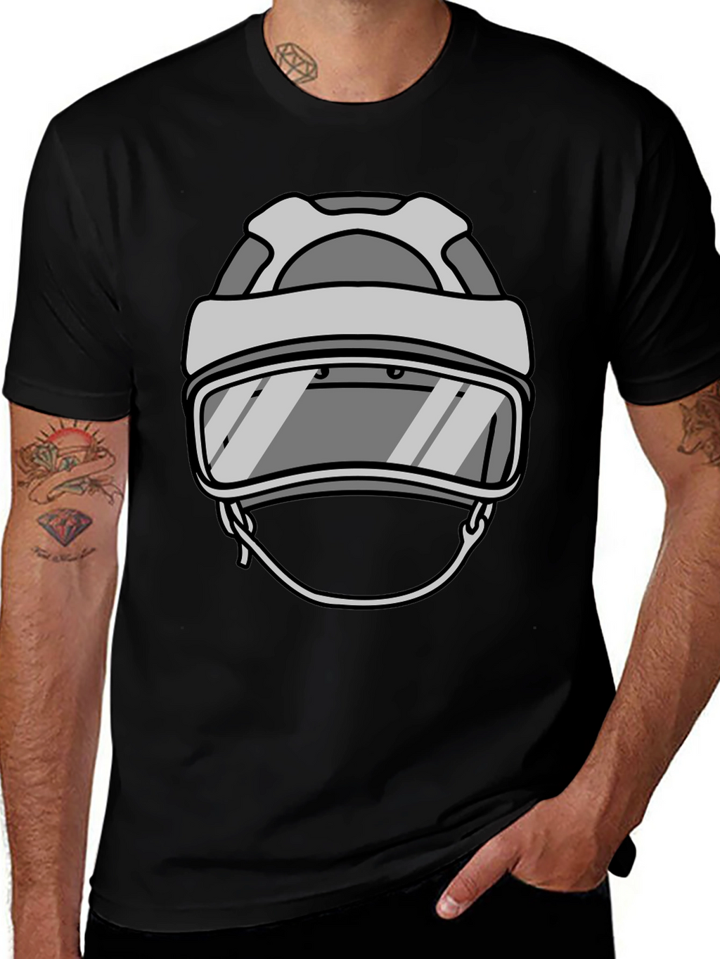 Cool Hockey Helmet Graphic Tee - Black