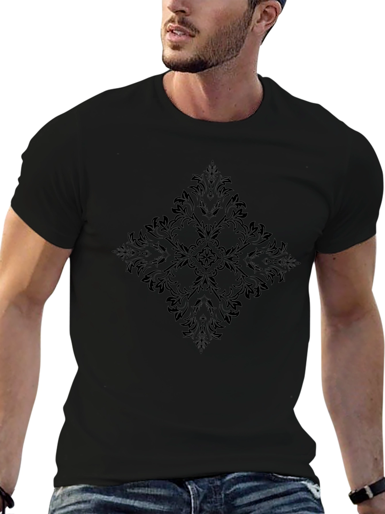 Elegant Black Patterned T-Shirt