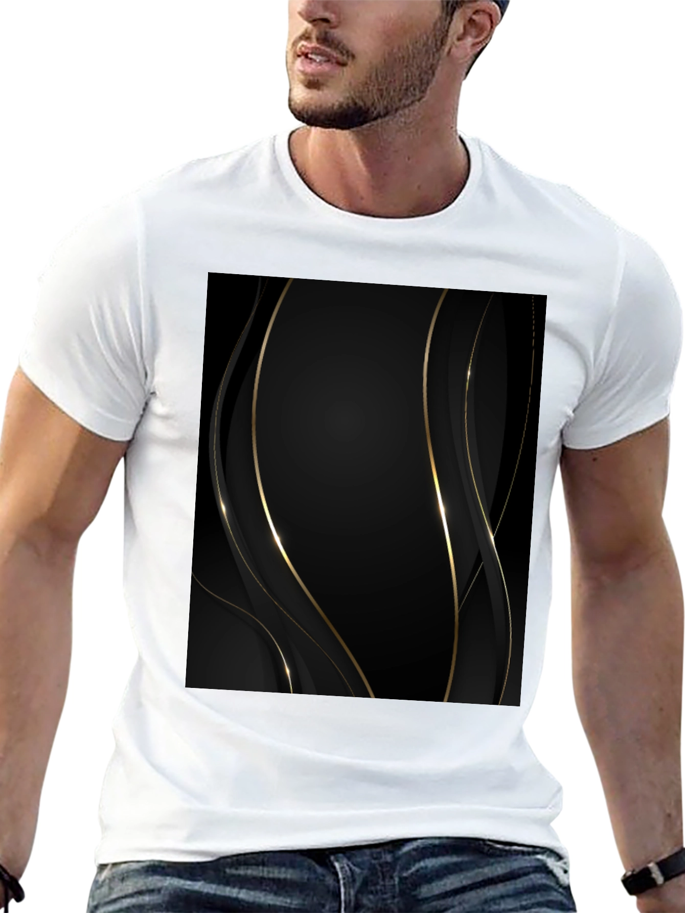 Elegant Black & Gold Abstract T-Shirt