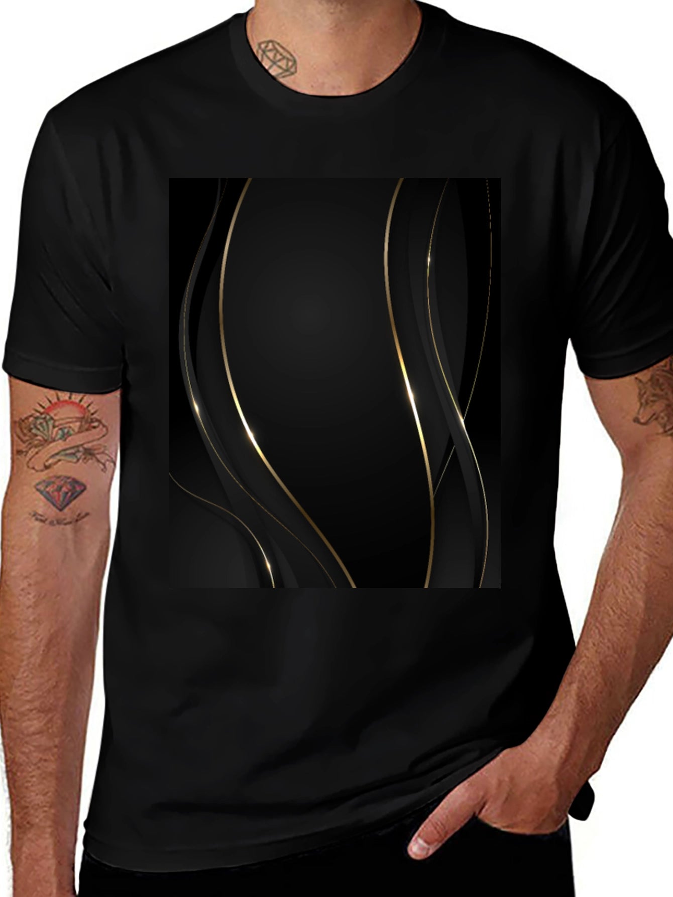 Elegant Black & Gold Abstract T-Shirt