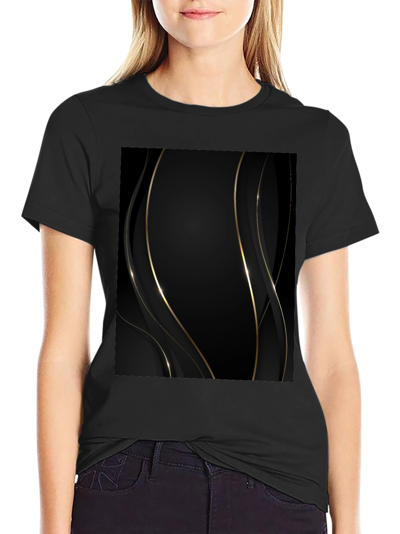 Elegant Black & Gold Abstract T-Shirt