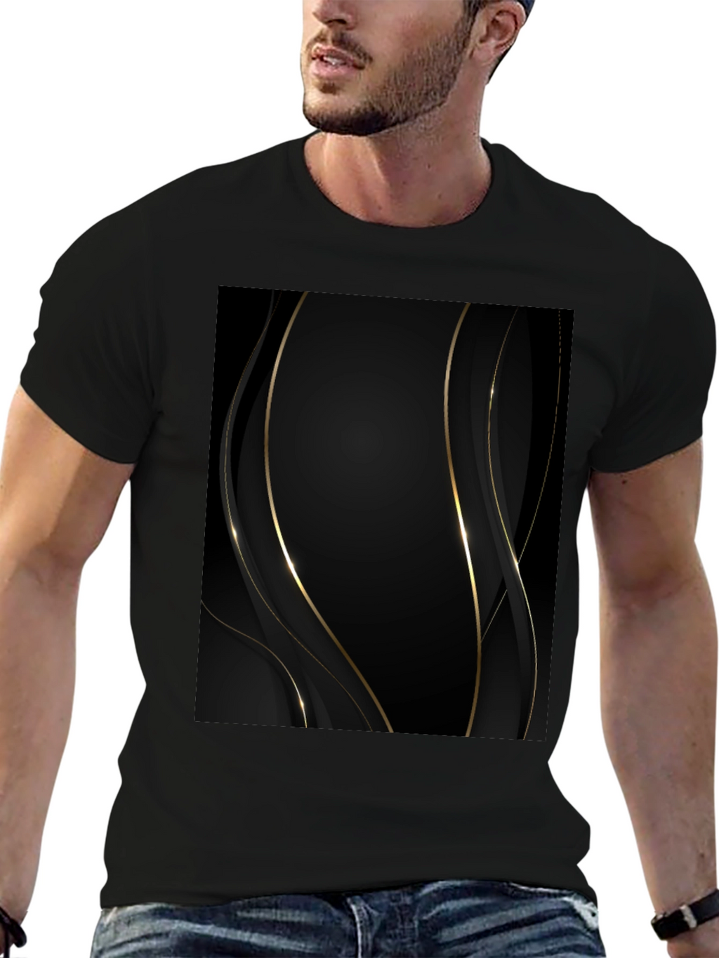 Elegant Black & Gold Abstract T-Shirt