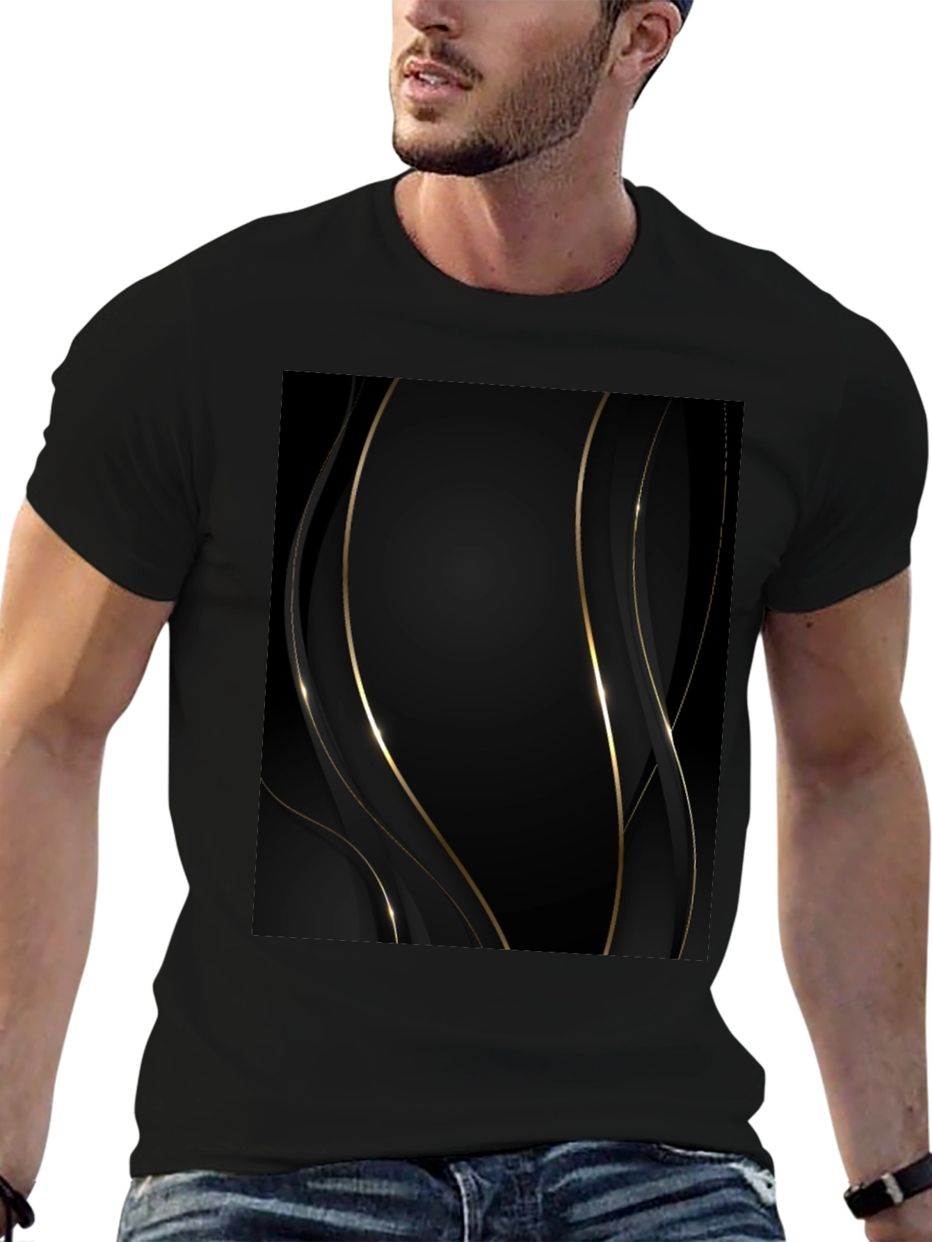 Elegant Black & Gold Abstract T-Shirt
