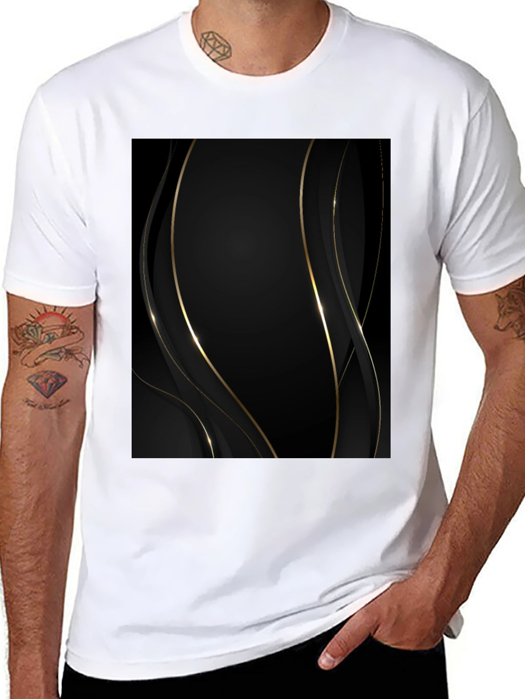 Elegant Black & Gold Abstract T-Shirt