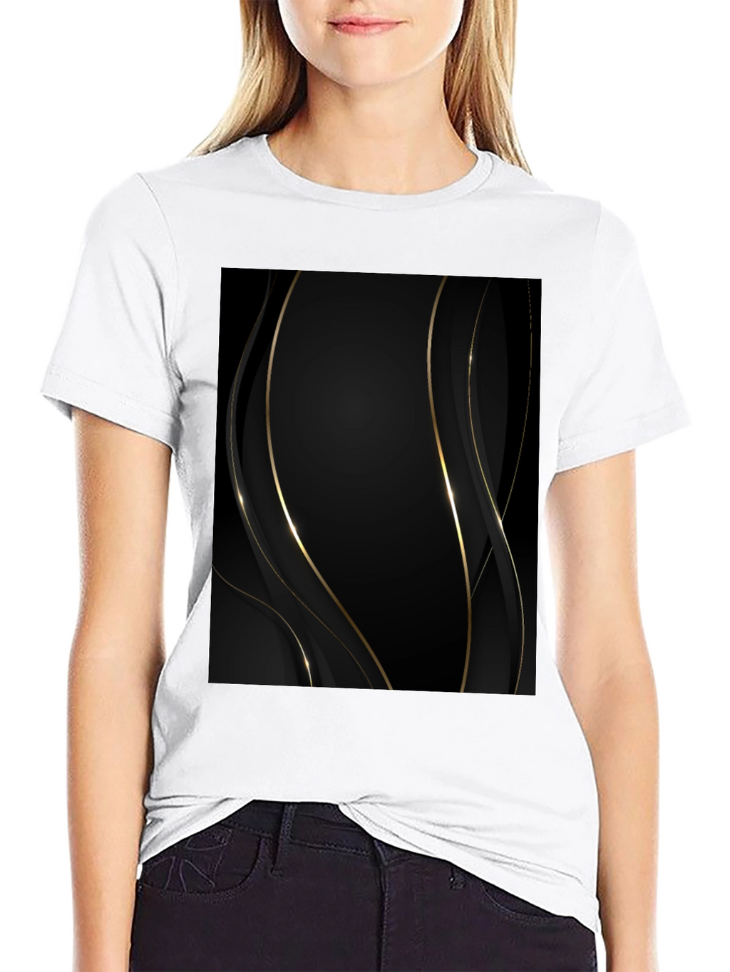 Elegant Black & Gold Abstract T-Shirt