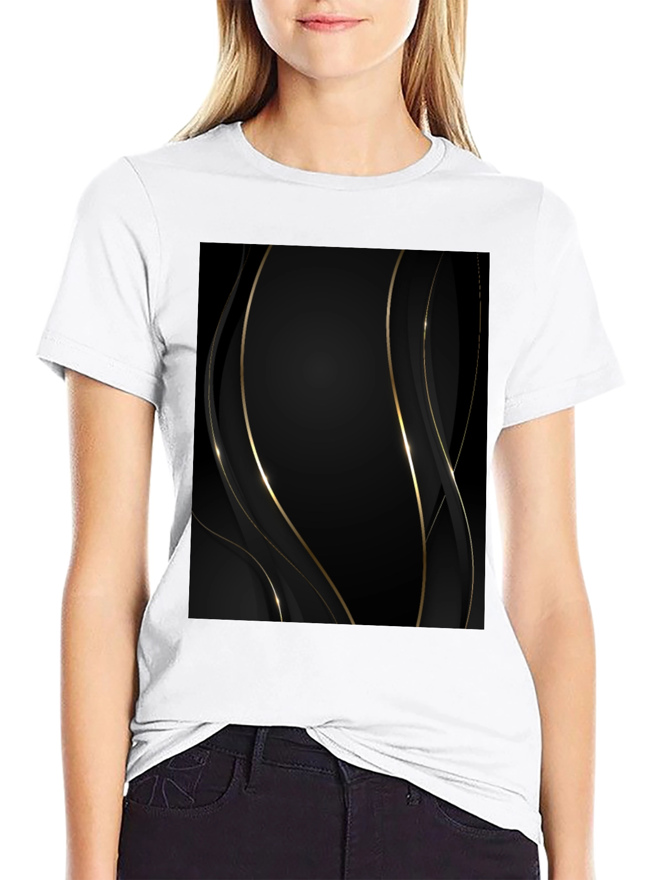 Elegant Black & Gold Abstract T-Shirt