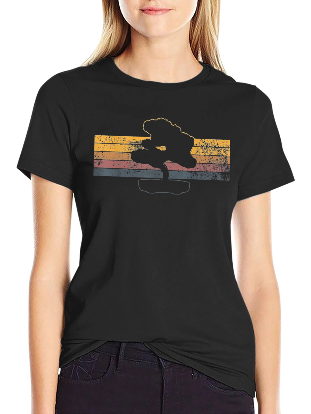 Retro Bonsai Tree Graphic Tee - Mens Black T-Shirt